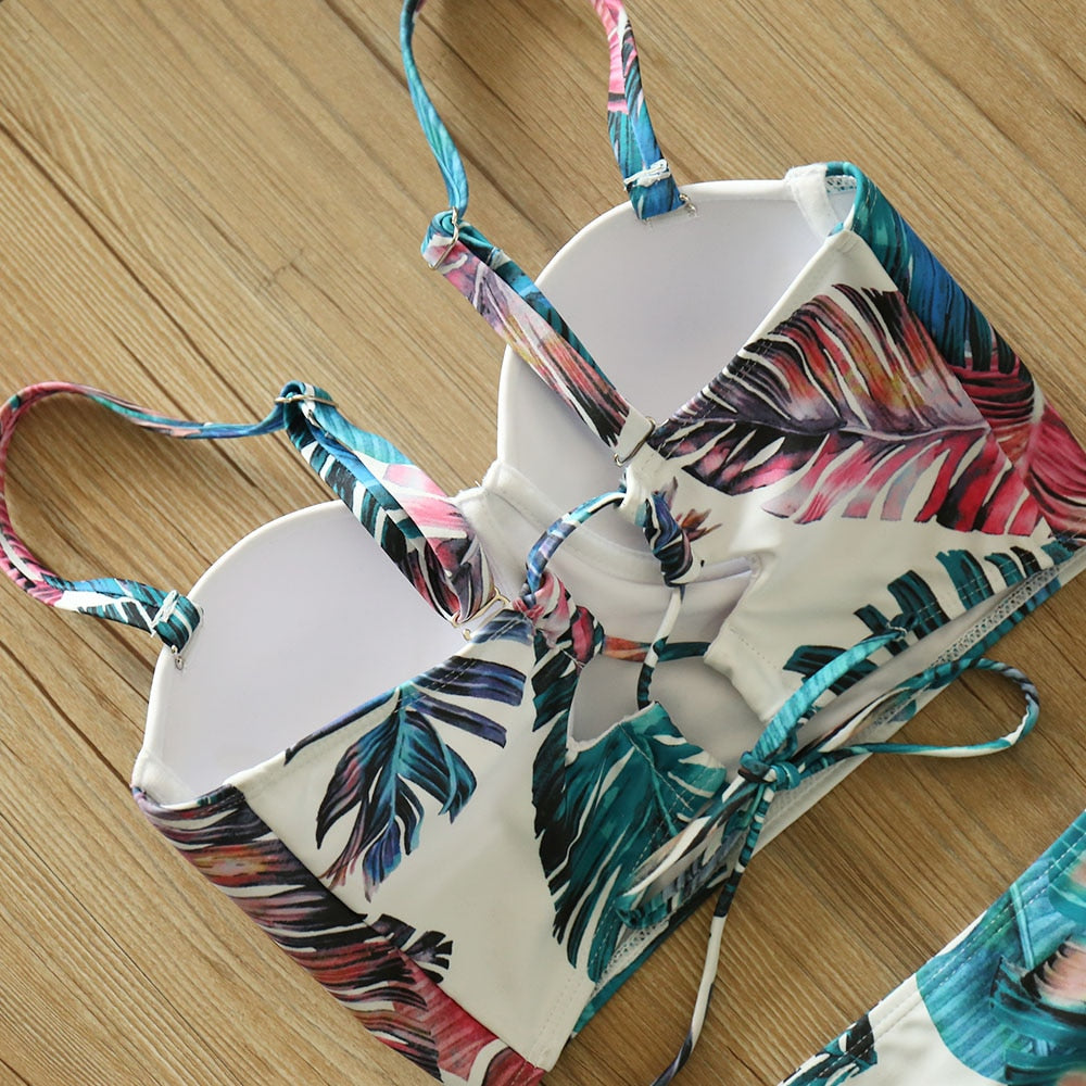 Voguable High Waist Bikini Set 2022 mujer Push Up Bandage Bikini Swimwear Women Floral Two Pieces Swimsuit Strappy biquinitraje de baño voguable