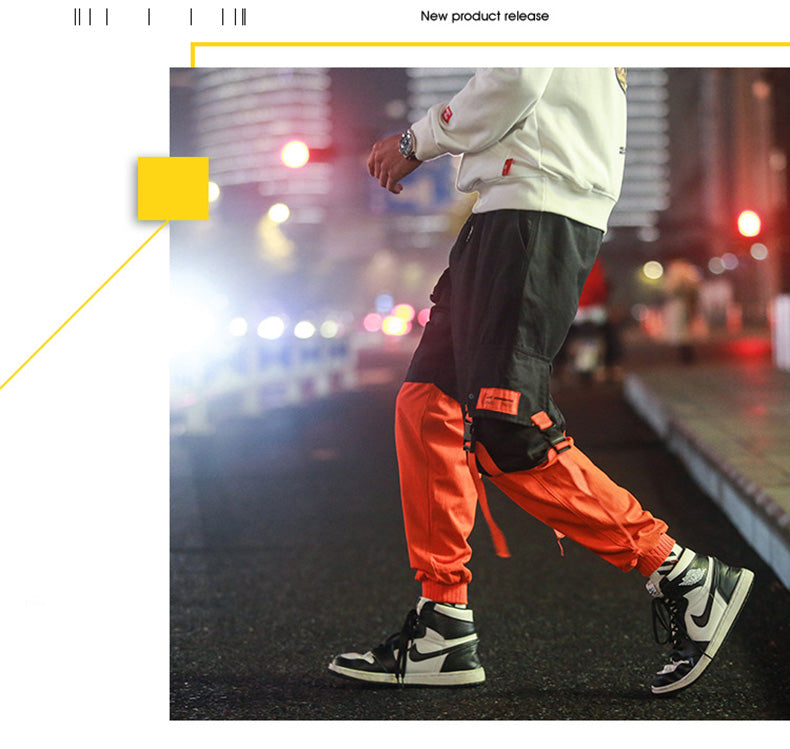 Voguable  Korean Style Men Pants Personality Mixed Color Splice Wide Leg Pants Stylish Streetwear Techwear Jogger Mens Hip Hop Clothing voguable