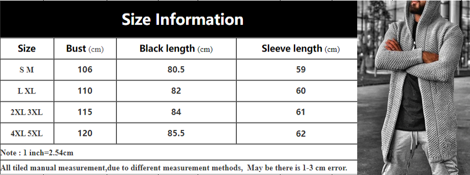 Voguable Sweater Cardigan Men Mid Length Hooded Cardigans Spring Autumn Mens Clothes Lightweight Knit Jacket Plus Size Sweaters Knitwear voguable