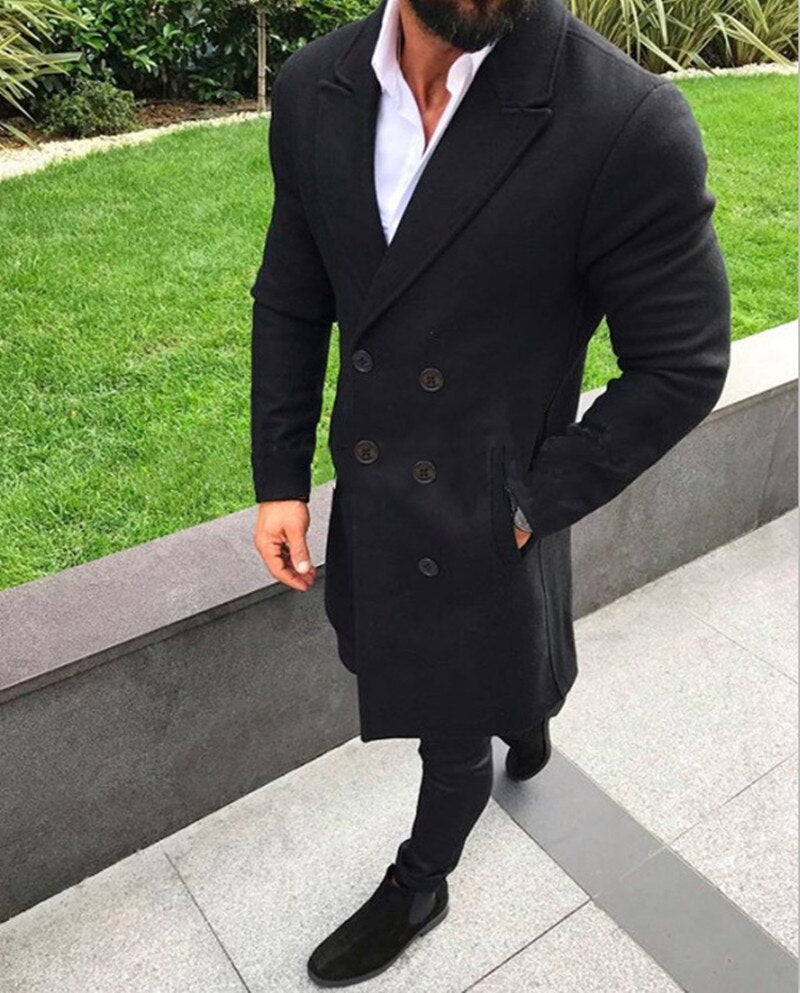 Voguable Men's White Double Breasted Trench Coat 2021 Winter New Slim Fit Overcoat Casual Solid Color Windbreaker Outwear Manteau Homme voguable