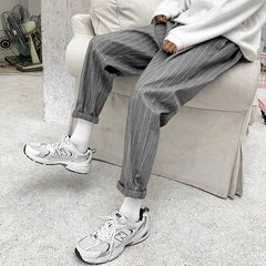 Voguable Korean Striped Harem Pants Men's 2021 Streetwear Man Casual Loose Japanese Men Black Gray Retro Plaid Harajuku Punk Pants voguable