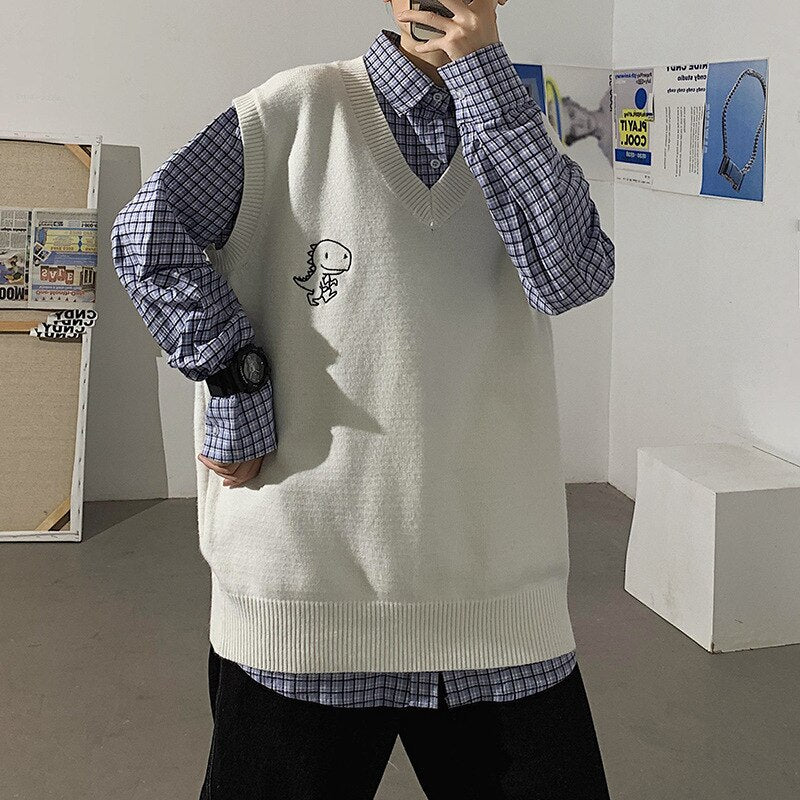 Men Printed Sweater Vests Loose Knitted Students Unisex Couple Daily All-match Fashion Leisure Males Jumpers Outwear Soft Chic voguable
