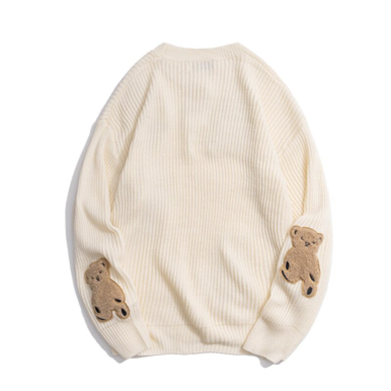 Voguable Patch Bear Knitted Sweaters Harajuku Sweater Cartoon  Pullover Men 2020 Winter Retro Oversized Unisex Couple Streetwear voguable