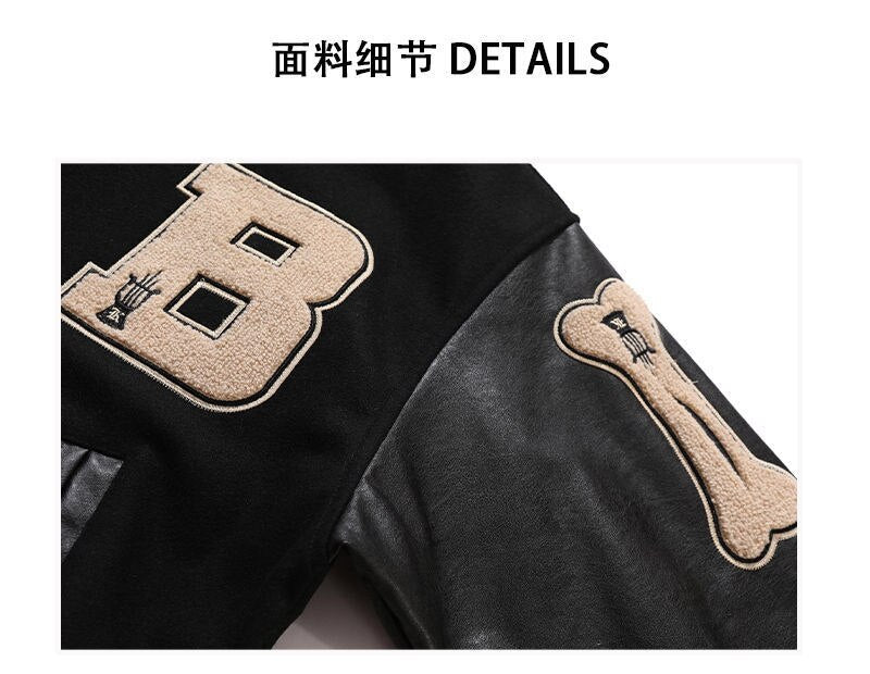 Voguable Hip Hop Furry Bone Patchwork Color Block Jackets Mens Harajuku Streetwear Bomber Jacket Men Baseball Coats Unisex Autumn voguable