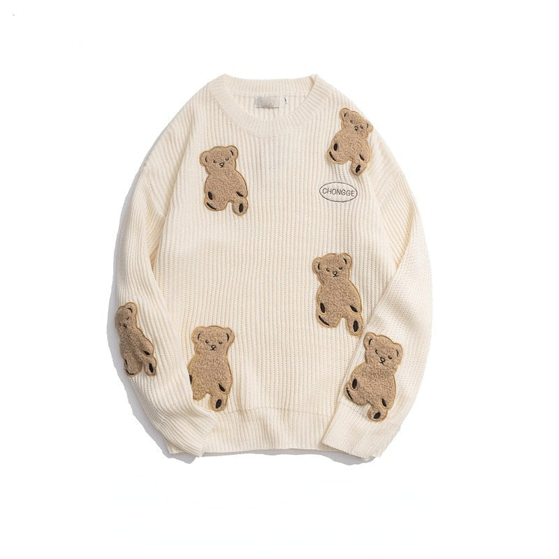 Voguable Patch Bear Knitted Sweaters Harajuku Sweater Cartoon  Pullover Men 2020 Winter Retro Oversized Unisex Couple Streetwear voguable