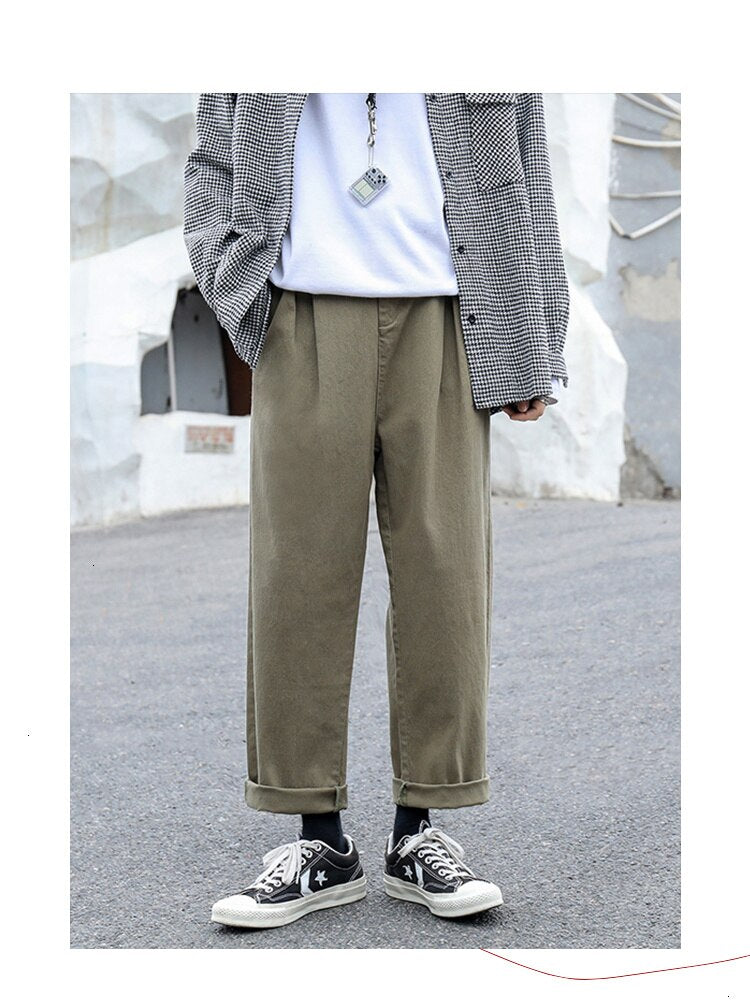 Voguable Solid Color Men's Harem Pants 2022 Korean Men Casual Straight Pants Harajuku Man Cotton Trousers 3XL voguable