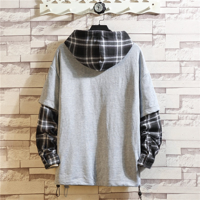 Voguable 2022 Autumn Spring Black Patchwork Hoodies MEN'S Sweatshirts Hiphop Punk Streetwear Casual Pullover voguable