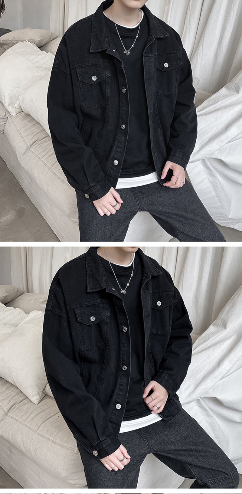 Voguable Black Denim Short Jacket Men Jeans Jacket Coats Casual Windbreaker Pockets Overalls Bomber Streetwear Man Clothing Outwear voguable