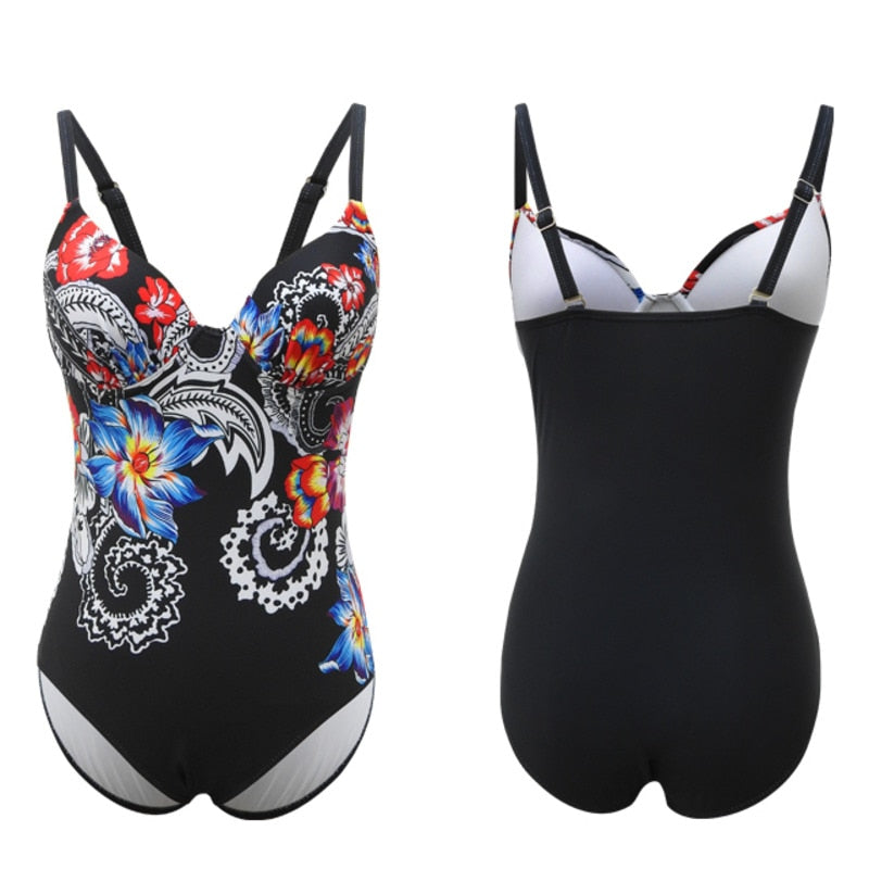 Sexy One-piece Large Size Swimwear With Push Up Women Plus Size Swimsuit Closed Body Female Bathing Suit For Pool Beach Wear voguable