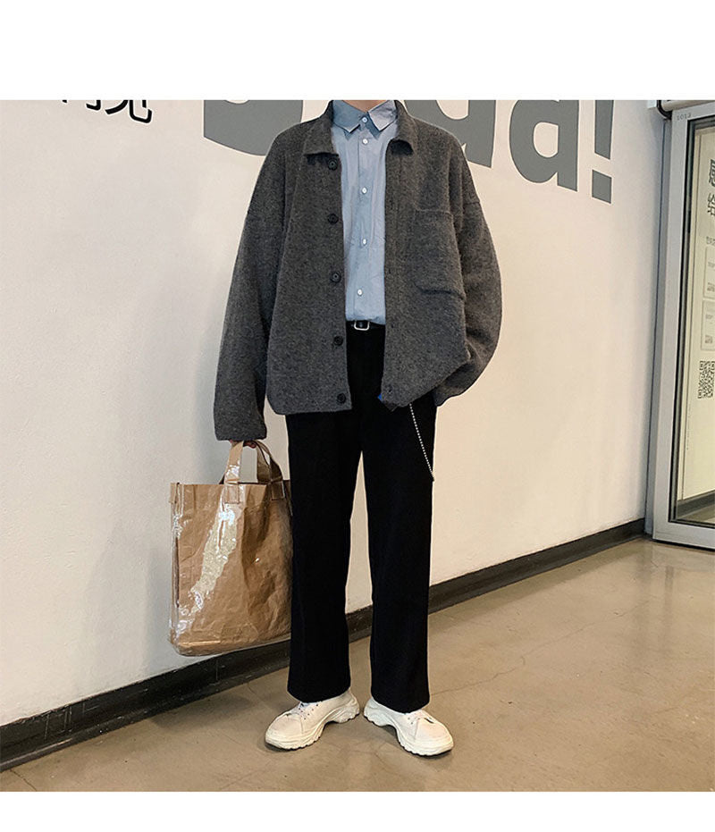 Voguable Oversize Cardigan Men Thick Ins Autumn and Winter Retro Loose Casual Button Solid Color Couple Knit Mens Cardigan Sweater Coat voguable