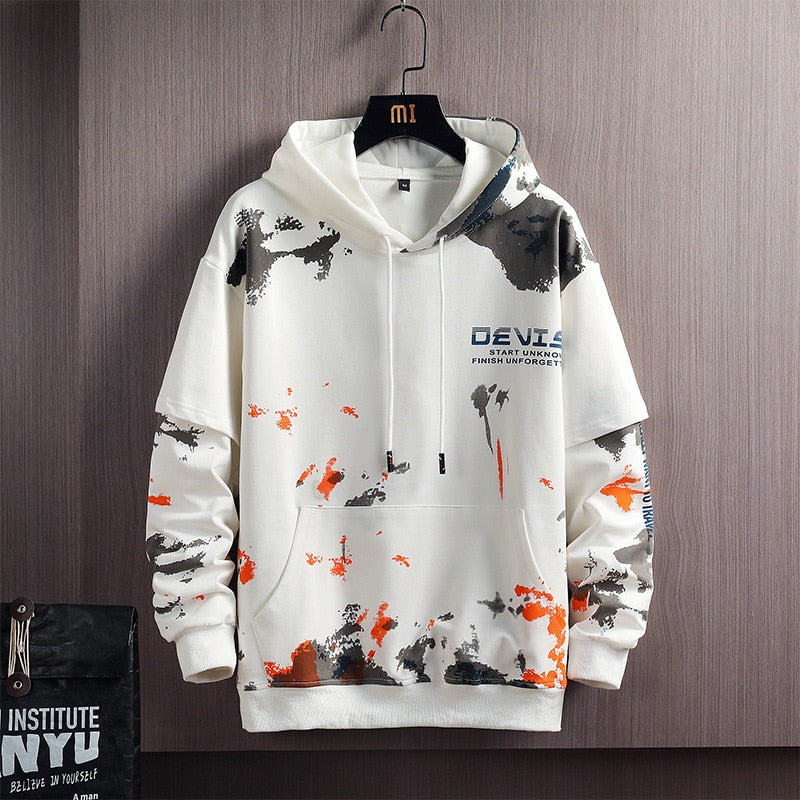 HOUZHOU Autumn Khaki Graphic Hoodie Sweatshirt with Hood White Harajuku Hoodie for Men Korean Streetwear Hip Hop Sweatshirt Male voguable