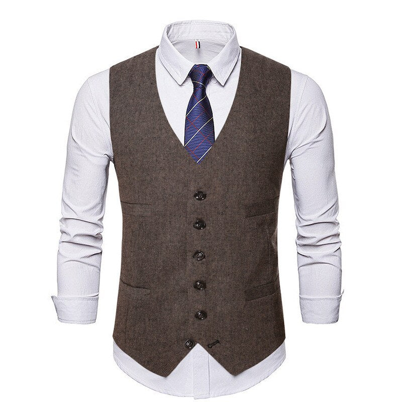 Voguable New arrival Mens Vest Waistcoat Herringbone Single-breasted Jacket J Mens Slim Fit Wool Blazer voguable