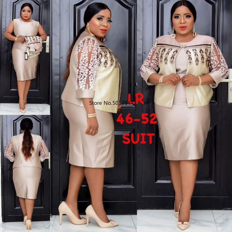 Voguable  4XL 5XL Africa Plus Size Women's Dress 2 Piece Sets Spring Autumn New Round Neck 3/4 Sleeve Pleated Dress Large Size Clothes voguable