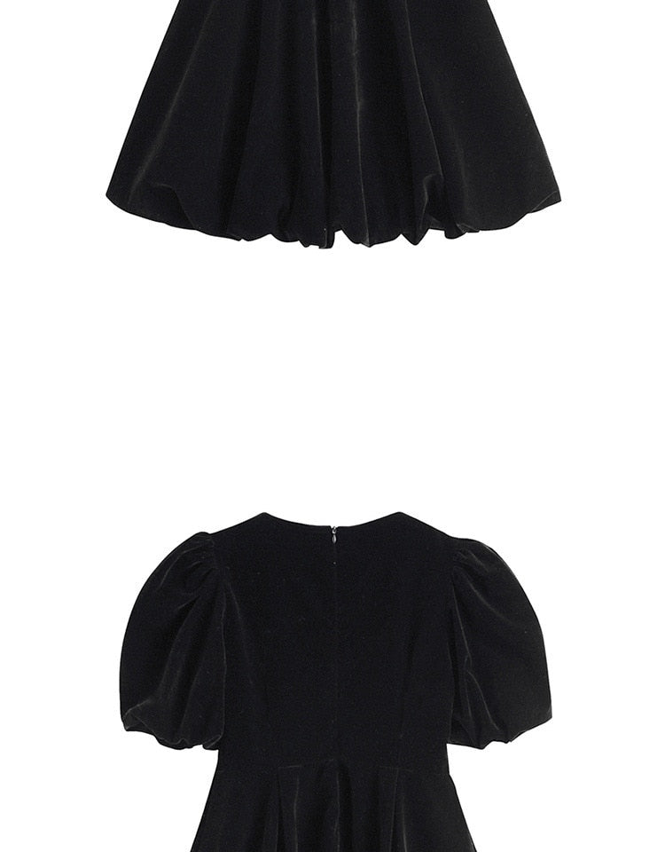 Voguable  2022Vintage French Crop Dress Women 50s 60s Audrey Hepburn Flannel V Neck Dresses Puff Short Sleeve Sexy Party Elegant Fluffy Frocks voguable