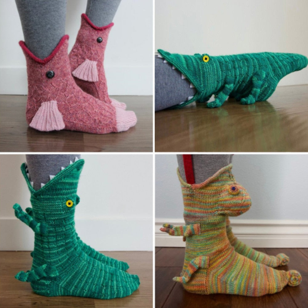 Voguable 1 Pair High-quality Cartoon Animal Shape Socks Cute Design Knit Crocodile Socks Winter Warm Indoor Floor Socks Gifts voguable