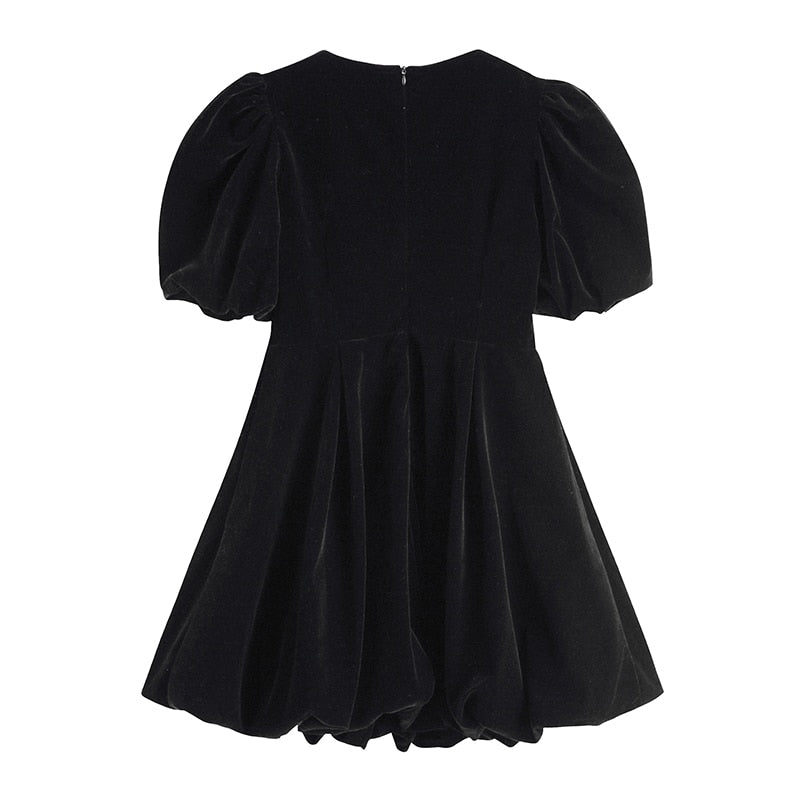 Voguable  2022Vintage French Crop Dress Women 50s 60s Audrey Hepburn Flannel V Neck Dresses Puff Short Sleeve Sexy Party Elegant Fluffy Frocks voguable