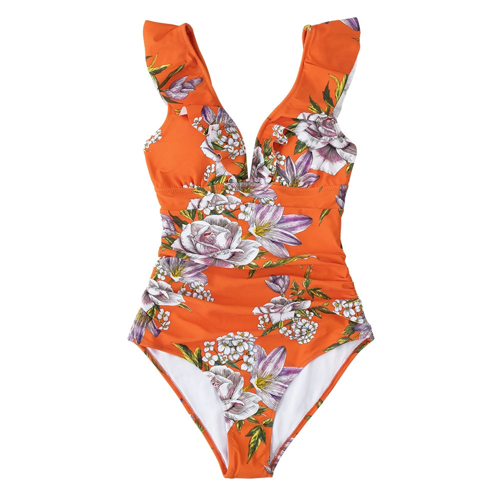 Voguable  Solid Black Ruffled One-piece Swimsuit Women Sexy Lace Up Monokini Swimwear 2022 New Girl Beach Bathing Suits voguable