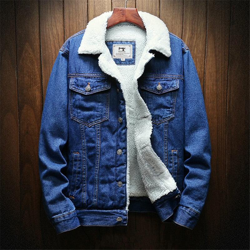 Voguable Winter Jean Jackets Men Warm Denim Coats Fashion Cowboy Outerwear Men Liner Thicker Fleece Denim Jacket Black Blue Plus Size 6XL voguable