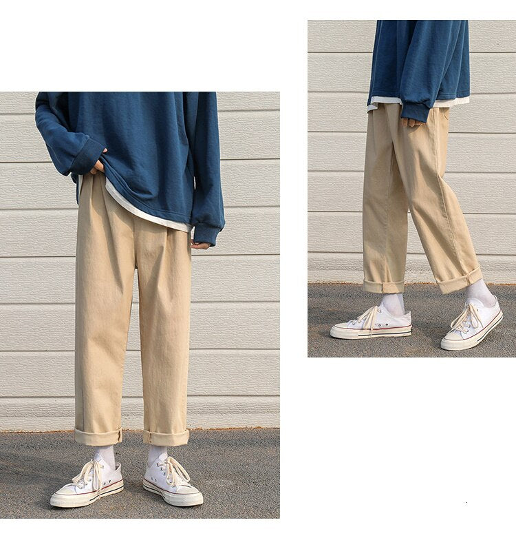 Voguable Solid Color Men's Harem Pants 2022 Korean Men Casual Straight Pants Harajuku Man Cotton Trousers 3XL voguable