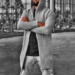 Voguable Sweater Cardigan Men Mid Length Hooded Cardigans Spring Autumn Mens Clothes Lightweight Knit Jacket Plus Size Sweaters Knitwear voguable
