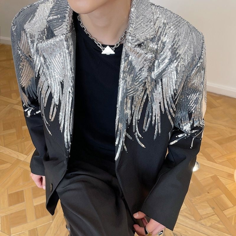 Heavy Craft Embroidery Sequin Trend Casual Men's Blazer New Autumn Fashion fit Jacket Streetwear Suit Coat 9Y9245 voguable