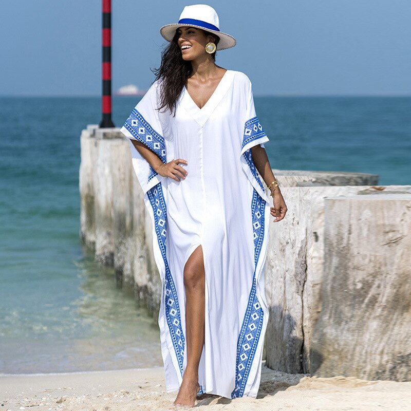 Women V Neck Short Sleeve Cover Up BeachWear Beach Party Maxi Dress Vestidos De Fiesta Saida De Praia voguable