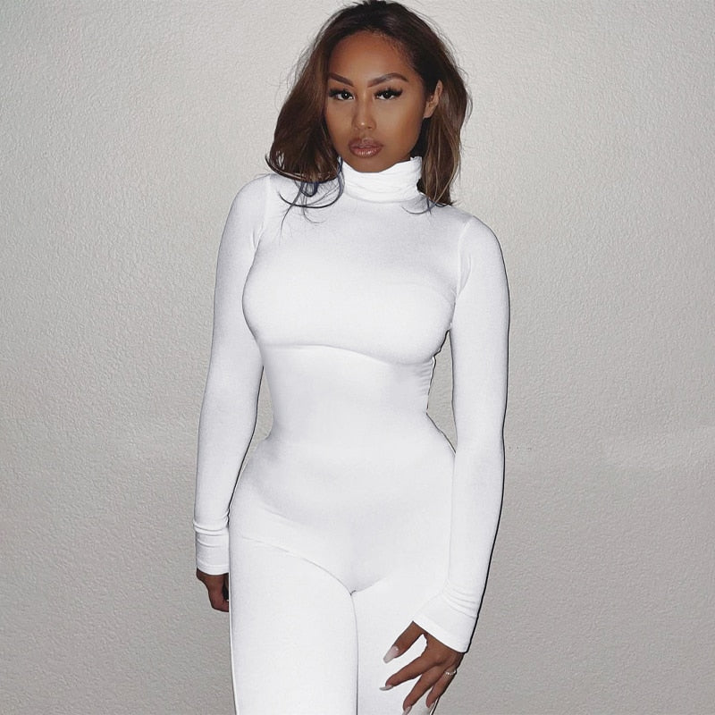 Voguable spring outfits 2022 Long Sleeve Solid Turtleneck Skinny Bodycon Jumpsuit Autumn Winter Women Fashion Streetwear Casual Romper voguable