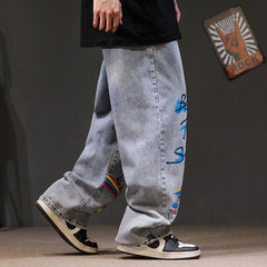 Voguable Rainbow Jeans Men Hip Hop Blue Pants Fashion Retro Baggy  Jeans Harajuku Summer High Street Casual Hip Hop Pant Streetwear Males voguable
