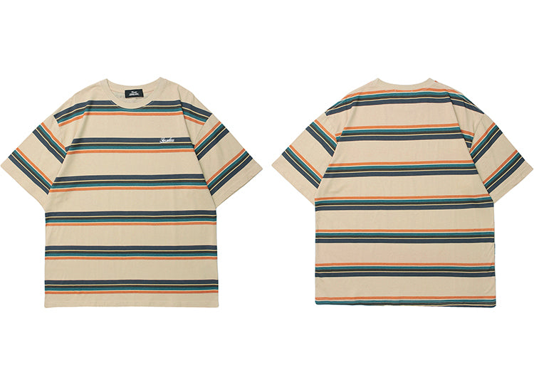 Voguable  Hip Hop Streetwear Tshirt Striped Print T-Shirt Harajuku Cotton Loose Short Sleeve T Shirt 2022 Men Fashion Summer Tops Tees voguable