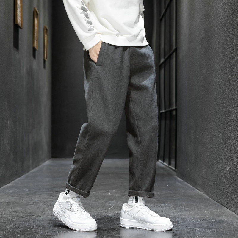 Voguable  Autumn Winter Woolen Men's Harem Pants 2022 Harajuku Thicken Man Casual Straight Pants  Elastic Waist Male Trousers voguable