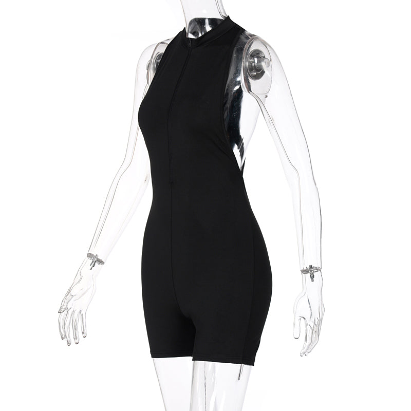 Voguable  2022 Sleeveless Zipper Backless Sexy Playsuit Summer Women Fashion Streetwear Outfits Romper Stretchy Body voguable