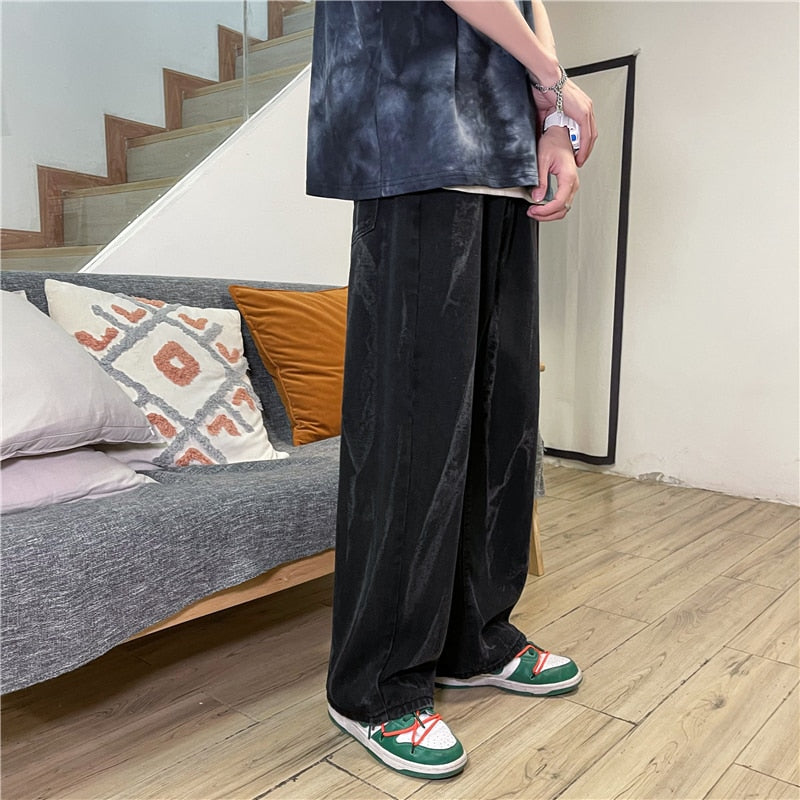 Voguable 2021 Men's Fashion Wide Leg Pants Baggy Homme Men Denim Trousers Classic Cargo Pocket Jeans Blue Men Casual Pants S-3XL voguable