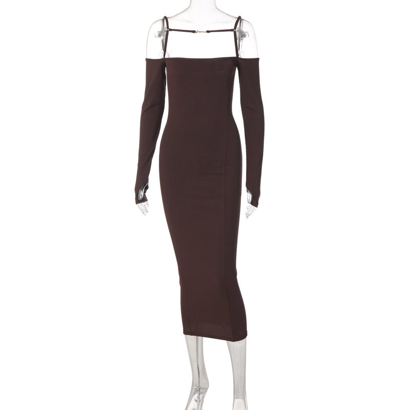 Voguable Ribbed Solid Slash Neck Slip Long Sleeves Bodycon Mini Dress 2022 Fashion Women Elegant Streetwear Evening Party Y2K voguable
