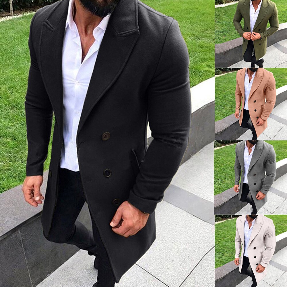 Voguable Men's White Double Breasted Trench Coat 2021 Winter New Slim Fit Overcoat Casual Solid Color Windbreaker Outwear Manteau Homme voguable