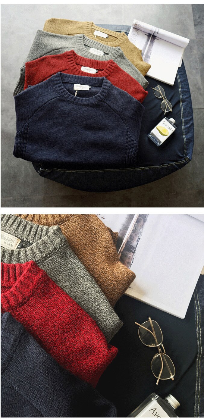 Voguable Vintage Knitted Sweater Men Red Blue Grandpa Sweater Male Winter Retro Clothes Patchwork Japanese Streetwear Warm Autumn voguable