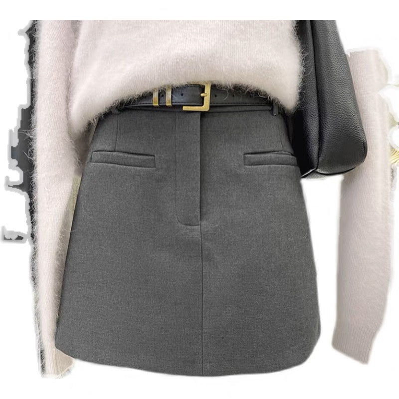 Voguable England Solid Women Belt Skirt winter fashion High Waist A-line pocket Skirt Females Mini Office ladies 5 color casual Skirts voguable