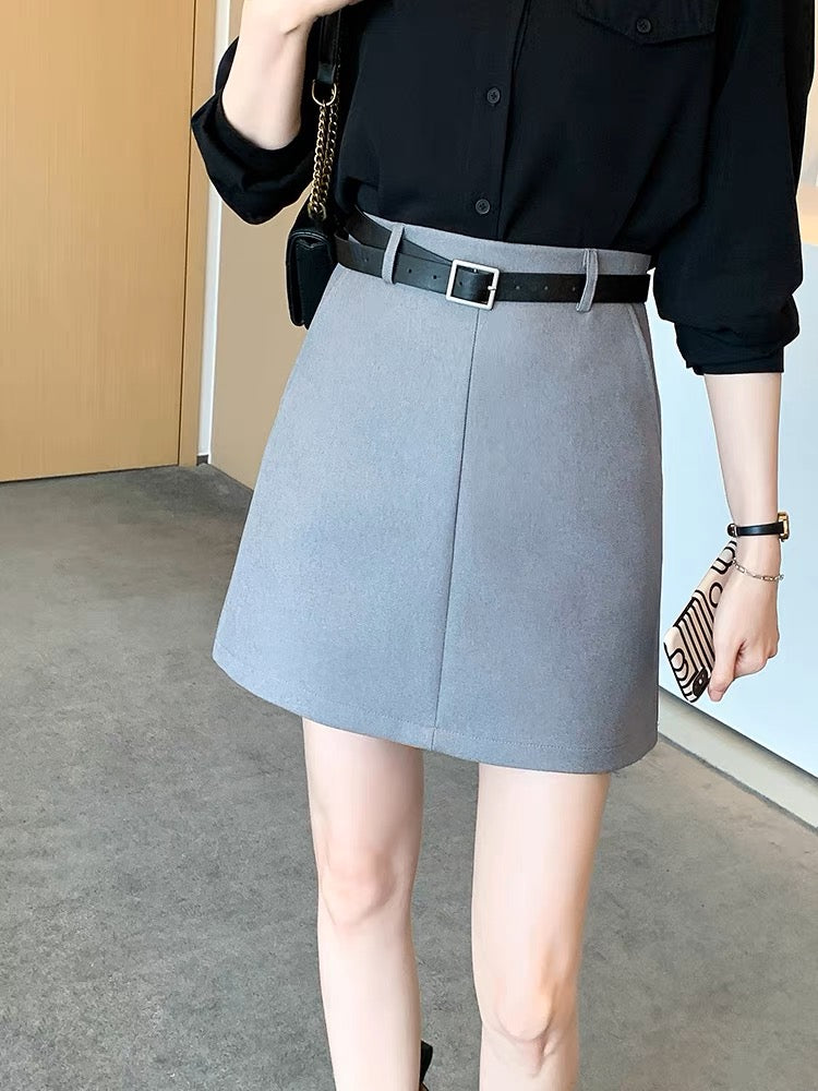 Voguable England Solid Women Belt Skirt winter fashion High Waist A-line pocket Skirt Females Mini Office ladies 5 color casual Skirts voguable