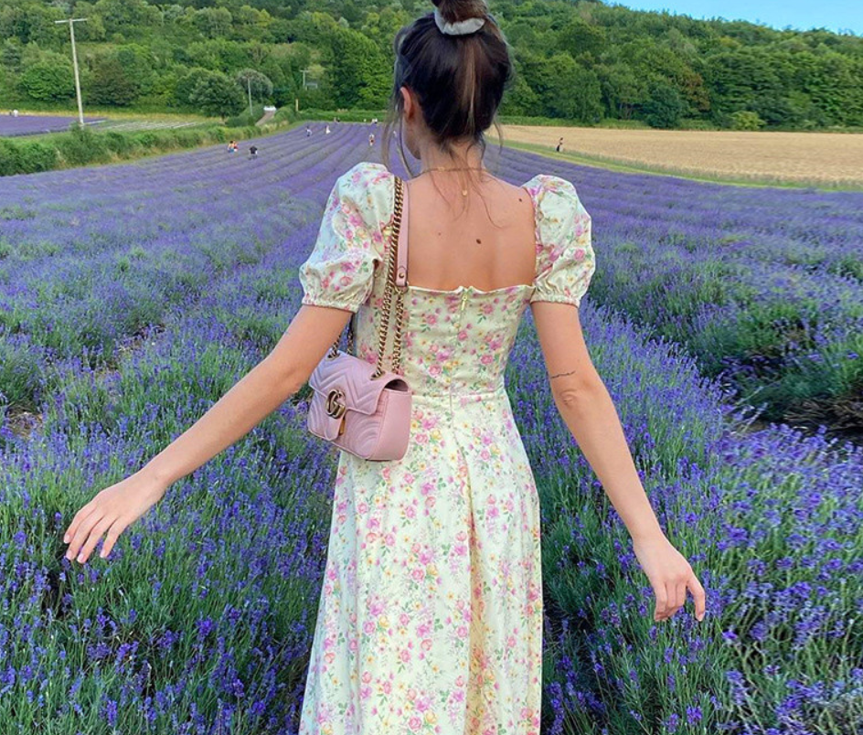 Voguable  Short Puff Sleeve Flroal Printed Ruched Party High Split  Women Summer Dress Long Maxi Dresses Drawstring Sexy Vestidos Sundress voguable