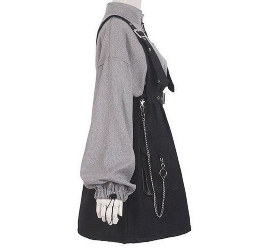 Voguable  Gothic Girl High Waist Punk Mini Dress Vintage Women Dress Long Sleeve Hat Collar Fashion 2021 Sexy Lolita Black Dress Plus Size voguable