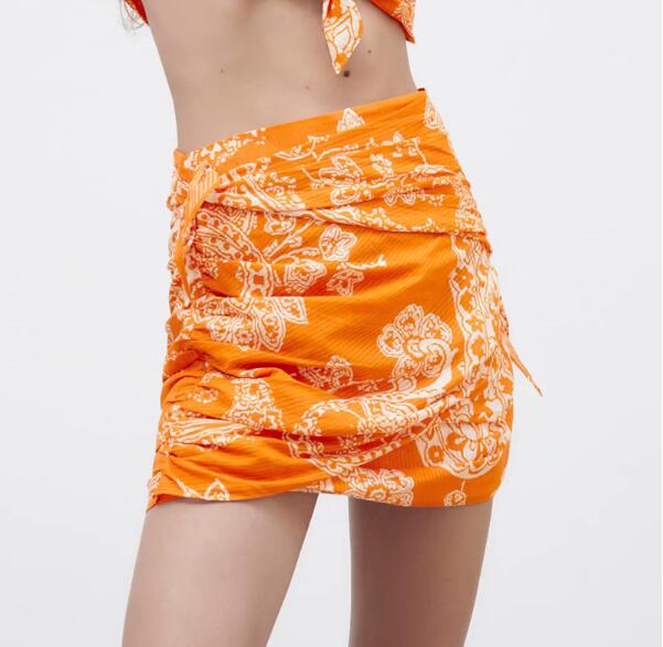 KPYTOMOA Women 2021 Fashion With Knot Printed Pleat Mini Skirt Vintage High Waist Back Zipper Female Skirts Mujer voguable