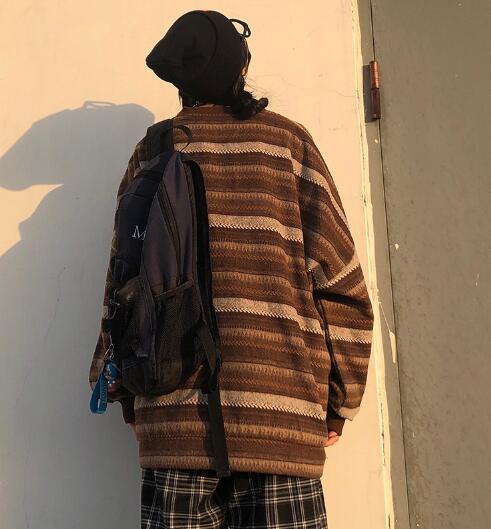 Voguable Pullover Women Vintage Striped Sweater Oversize Long Sleeve Couples Knitted Tops Hip Hop Fashion Streetwear Pullover Female voguable