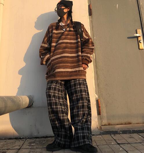 Voguable Pullover Women Vintage Striped Sweater Oversize Long Sleeve Couples Knitted Tops Hip Hop Fashion Streetwear Pullover Female voguable
