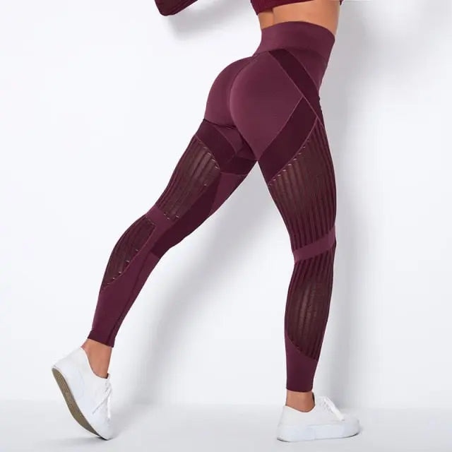 RXRXCOCO Fitness Yoga Pants Women's High Waist Seamless Leggings Push Up Pants Elastic Hollow out Fitness Sport Leggings Women voguable