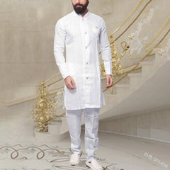 Men Fashion African Clothes Cotton T-shirt Dubai Muslim Long Sleeve Tee Tops Islamic Clothing Set Arabic Casual Blouse Robe Gown voguable