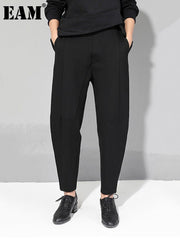 New Spring Autumn High Elastic Waist Black Loose Patchwork Split Joint Brief Pants Women Trousers Fashion Tide voguable