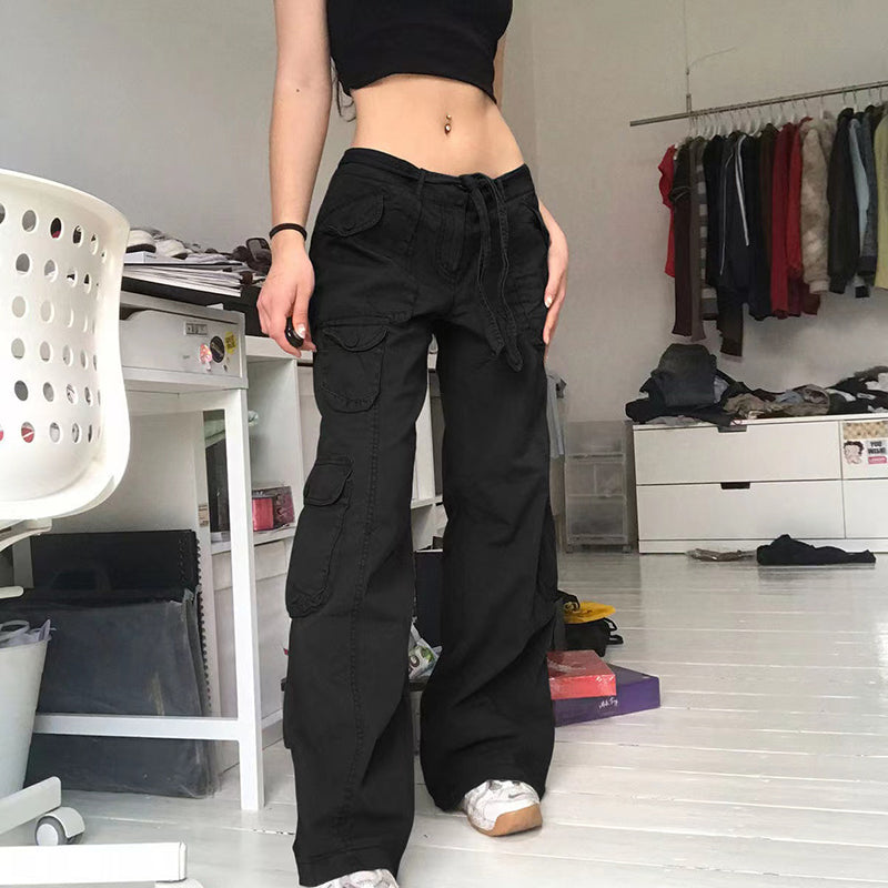 Voguable  Fashion American Trousers High Street Retro Gray Cargo Pants  Woman Sexy Low Waist Baggy Pants Casual Trousers Streetwear voguable