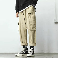 Voguable Autumn Overalls Pants for Men Military Straight Loose Multi-pocket Japanese Sweatpants 2022 Nine-point Casual Fashion Streetwear voguable