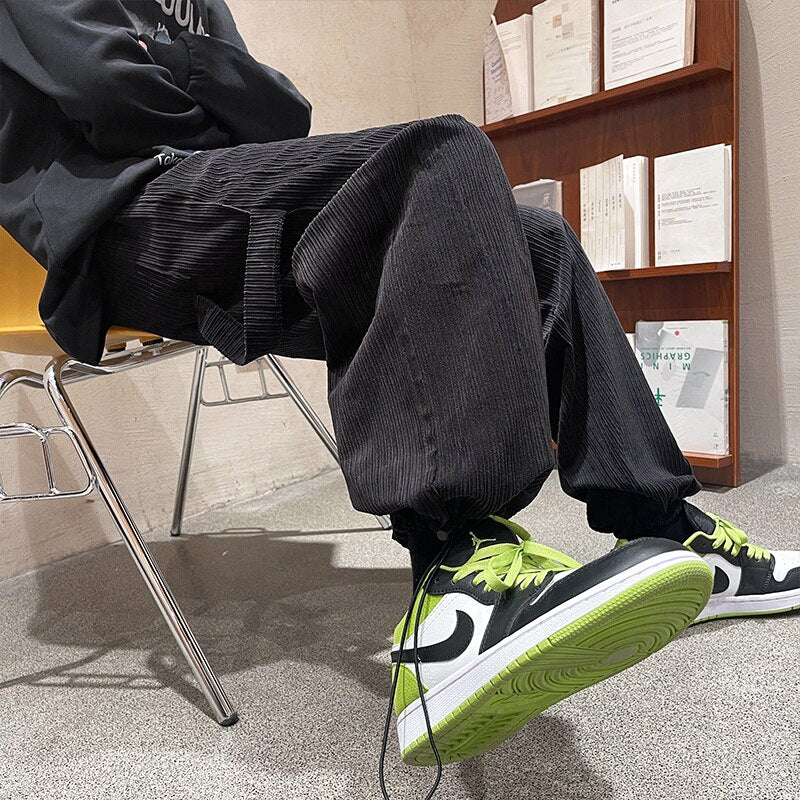 Corduroy Pants Men Fashion Oversized Cargo Pants Men Japanese Streetwear Hip-hop Loose Straight Wide Leg Pants Mens Trousers voguable