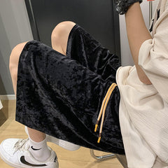 Summer Velvet Shorts Men Fashion 3-color Casual Shorts Men Streetwear Loose Straight Shorts Mens Five-piece Pants M-2XL voguable