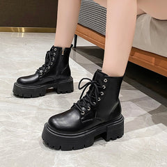 Zipper White Ankle Boots Round Toe Shoes Flat Heel Boots-Women  Low Rock Lolita Autumn Rubber Med Ladies Retro PU Fabric Ba voguable